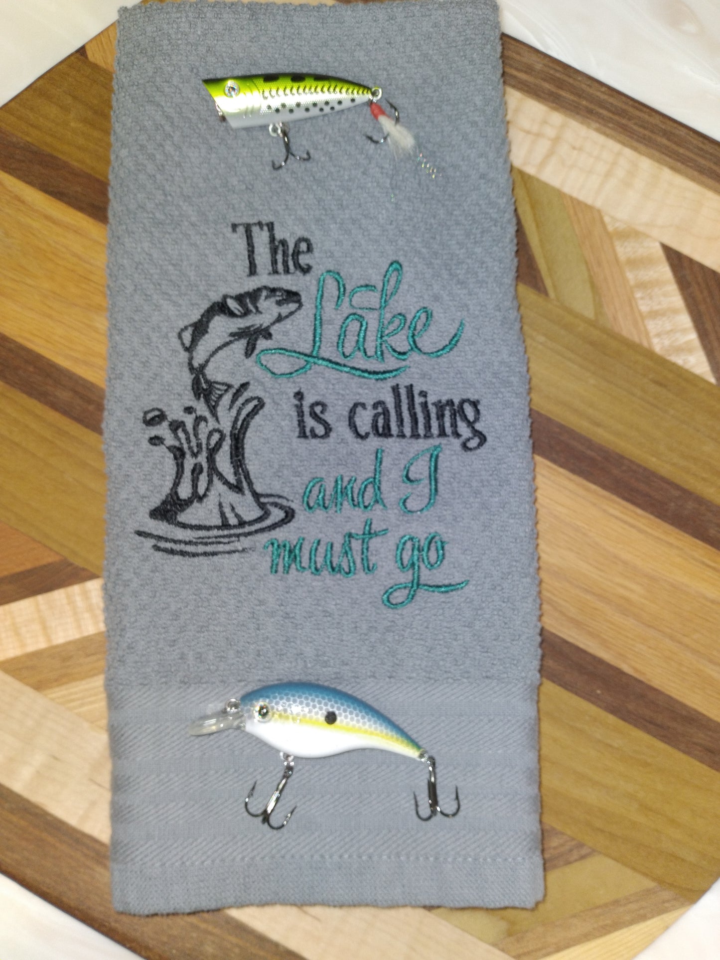 Custom Fishing Gift | Ice Fishing | fisherman | love to fish | Lake Is Calling | Bad Day Fishing Good Day Working, Custom Embroidered Towels