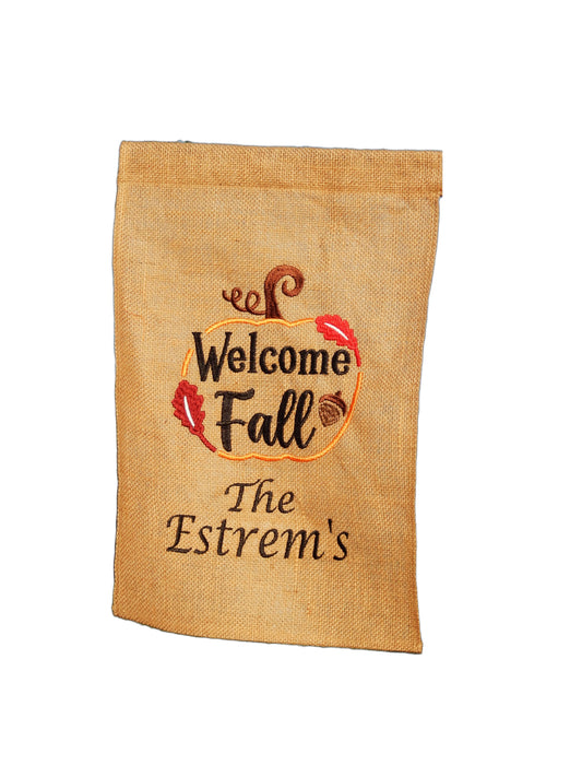Fall Garden Flag | Welcome Fall | Pumpkin | Housewarming Gift | Garden Gift | Autumn | Embroidered Flag | Welcome | Thankful | Fall Leaves