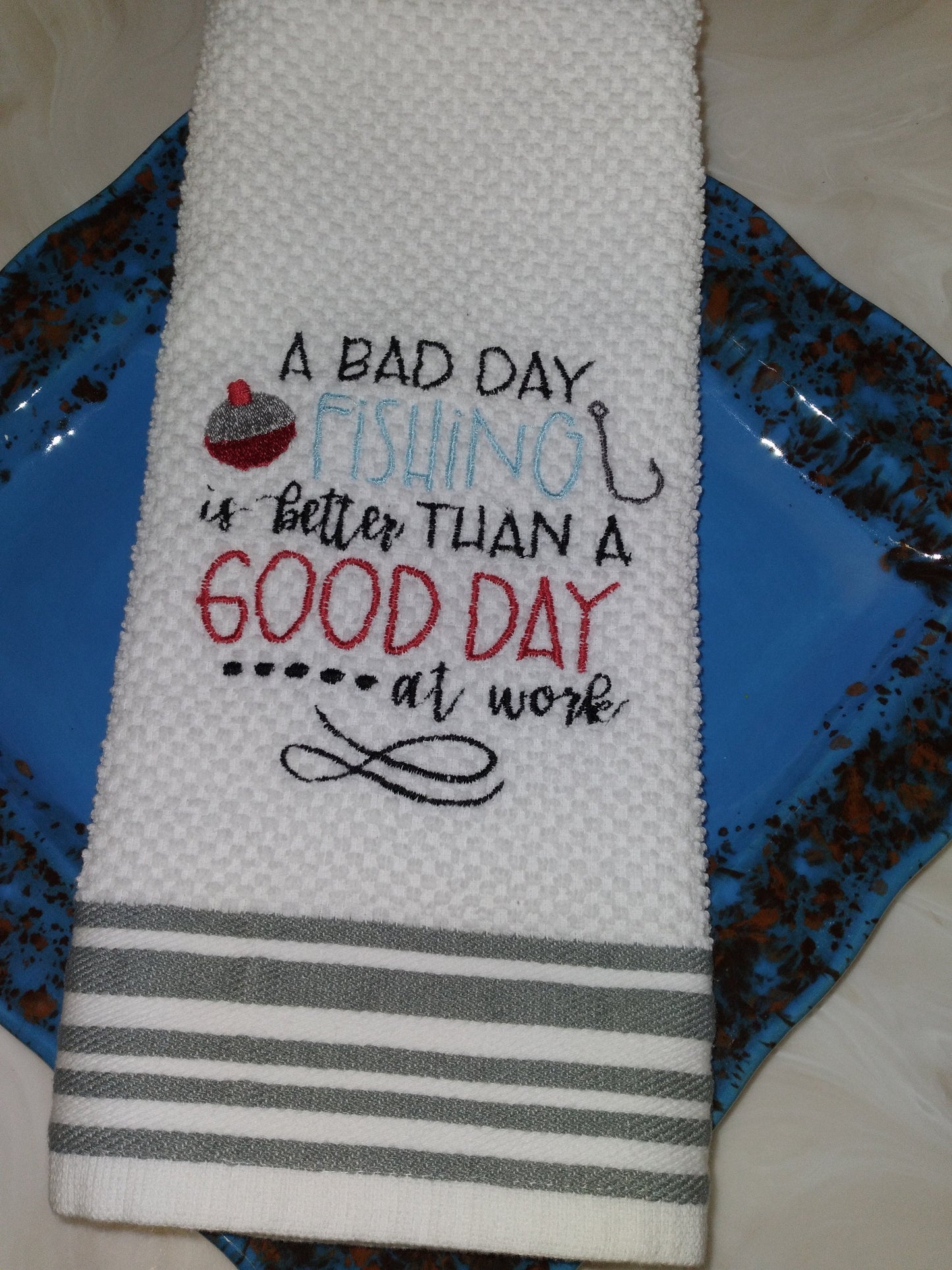 Custom fishing towel | Bad Day Fishing Better than a good day at work | Fishing gift | tackle box | Fisherman gift | Outdoor | Ice Fishing