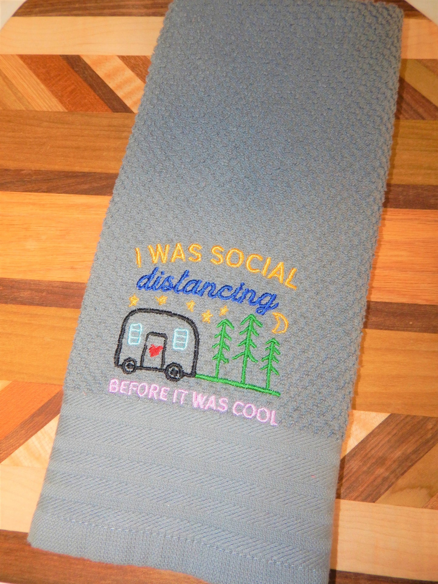 Funny Social Distancing | Camping Gift | Camper Decoration | Gift for Camper | Kitchen | Funny Camping | Custom Embroidery | Kitchen Towel