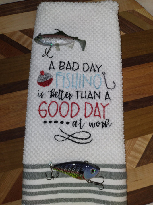 Custom fishing towel | Bad Day Fishing Better than a good day at work | Fishing gift | tackle box | Fisherman gift | Outdoor | Ice Fishing