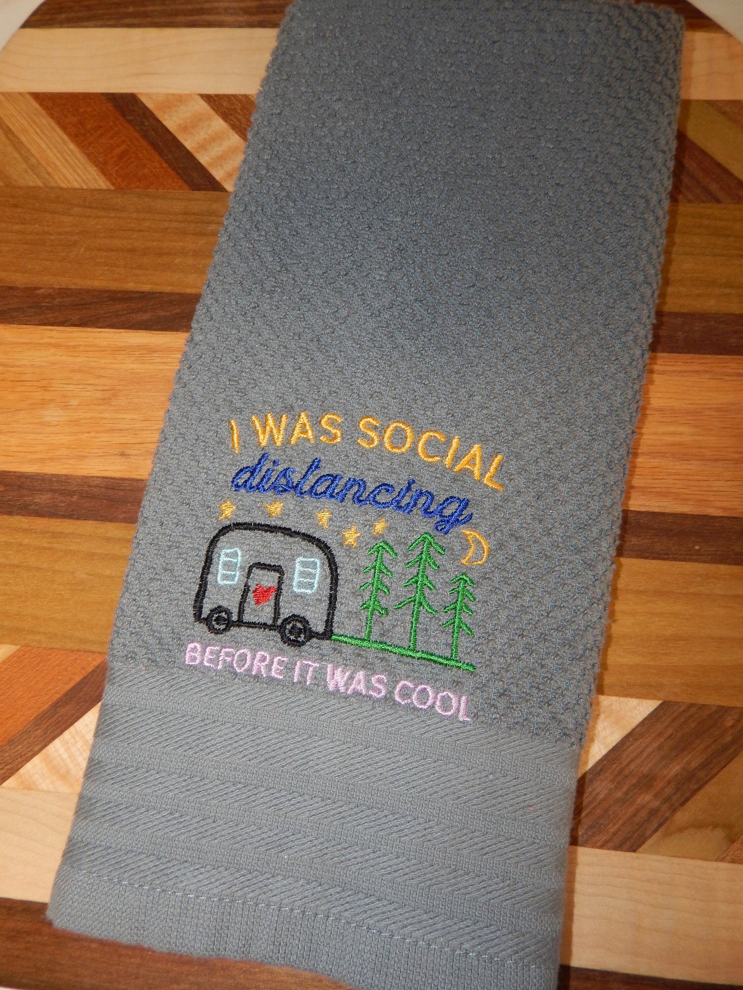 Funny Social Distancing | Camping Gift | Camper Decoration | Gift for Camper | Kitchen | Funny Camping | Custom Embroidery | Kitchen Towel