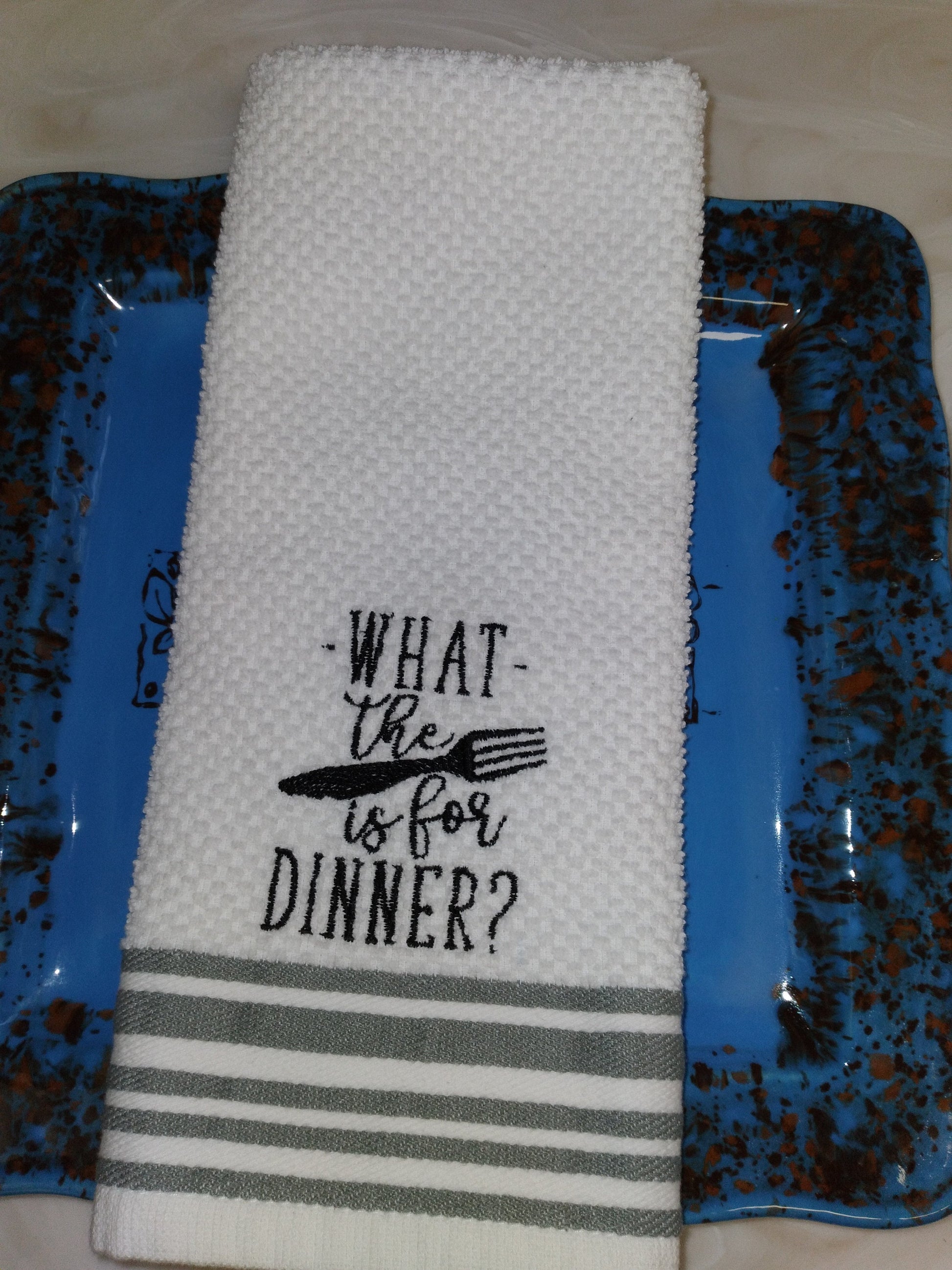 Funny Embroidered Custom Kitchen Towel, What Is For Dinner