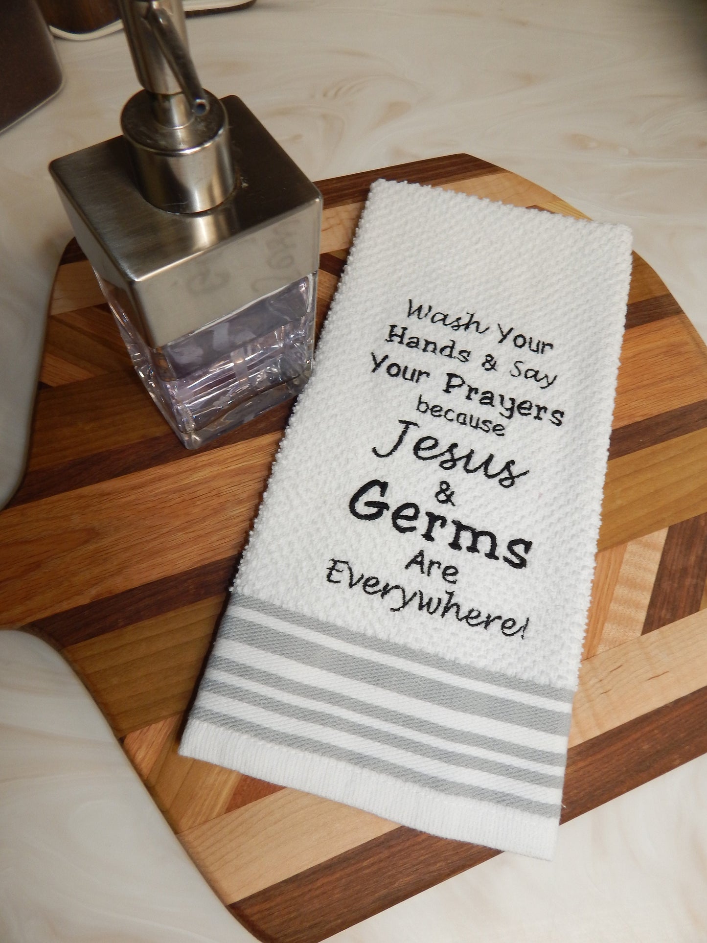 Jesus and Germs Towel | Funny Embroidered Towel | Kitchen Towel | Bathroom Towel | Jesus | Germs | Gift for Mom | Custom Embroidered Towel