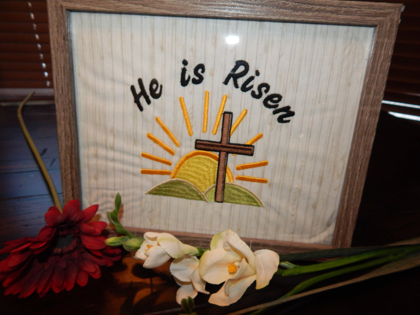 Easter Decoration Embroidery | He is Risen | Unique Religious Decoration | Easter Embroidered Decoration | Cross Religious Decoration | Gift