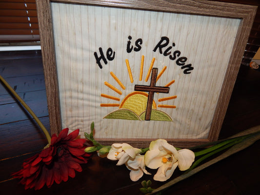 Easter Decoration Embroidery | He is Risen | Unique Religious Decoration | Easter Embroidered Decoration | Cross Religious Decoration | Gift