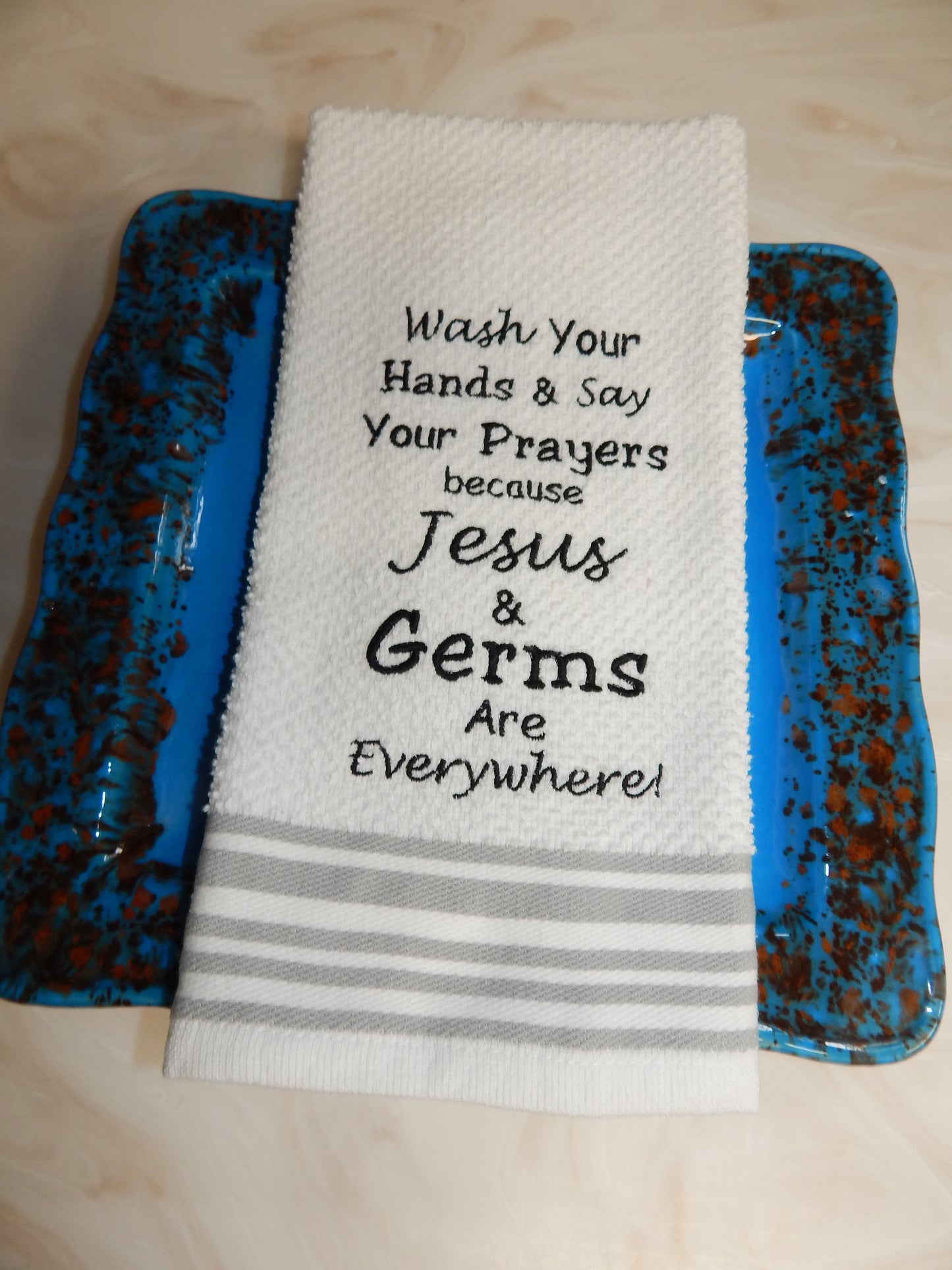 Jesus and Germs Towel | Funny Embroidered Towel | Kitchen Towel | Bathroom Towel | Jesus | Germs | Gift for Mom | Custom Embroidered Towel