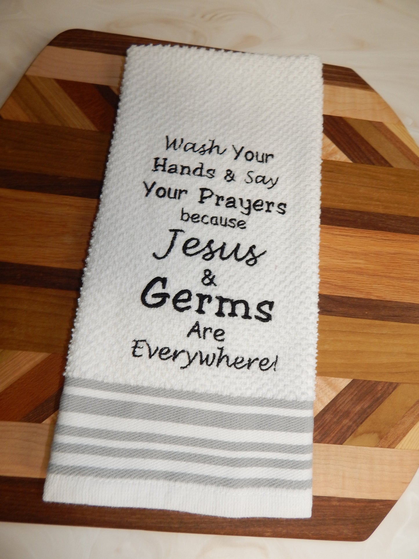 Jesus and Germs Towel | Funny Embroidered Towel | Kitchen Towel | Bathroom Towel | Jesus | Germs | Gift for Mom | Custom Embroidered Towel