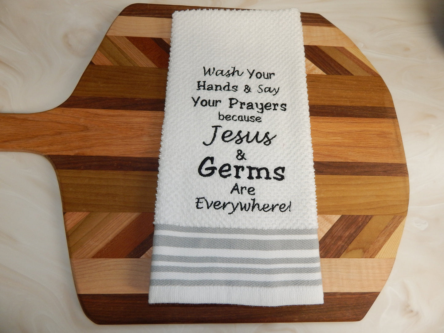 Jesus and Germs Towel | Funny Embroidered Towel | Kitchen Towel | Bathroom Towel | Jesus | Germs | Gift for Mom | Custom Embroidered Towel