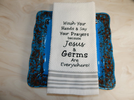 Jesus and Germs Towel | Funny Embroidered Towel | Kitchen Towel | Bathroom Towel | Jesus | Germs | Gift for Mom | Custom Embroidered Towel