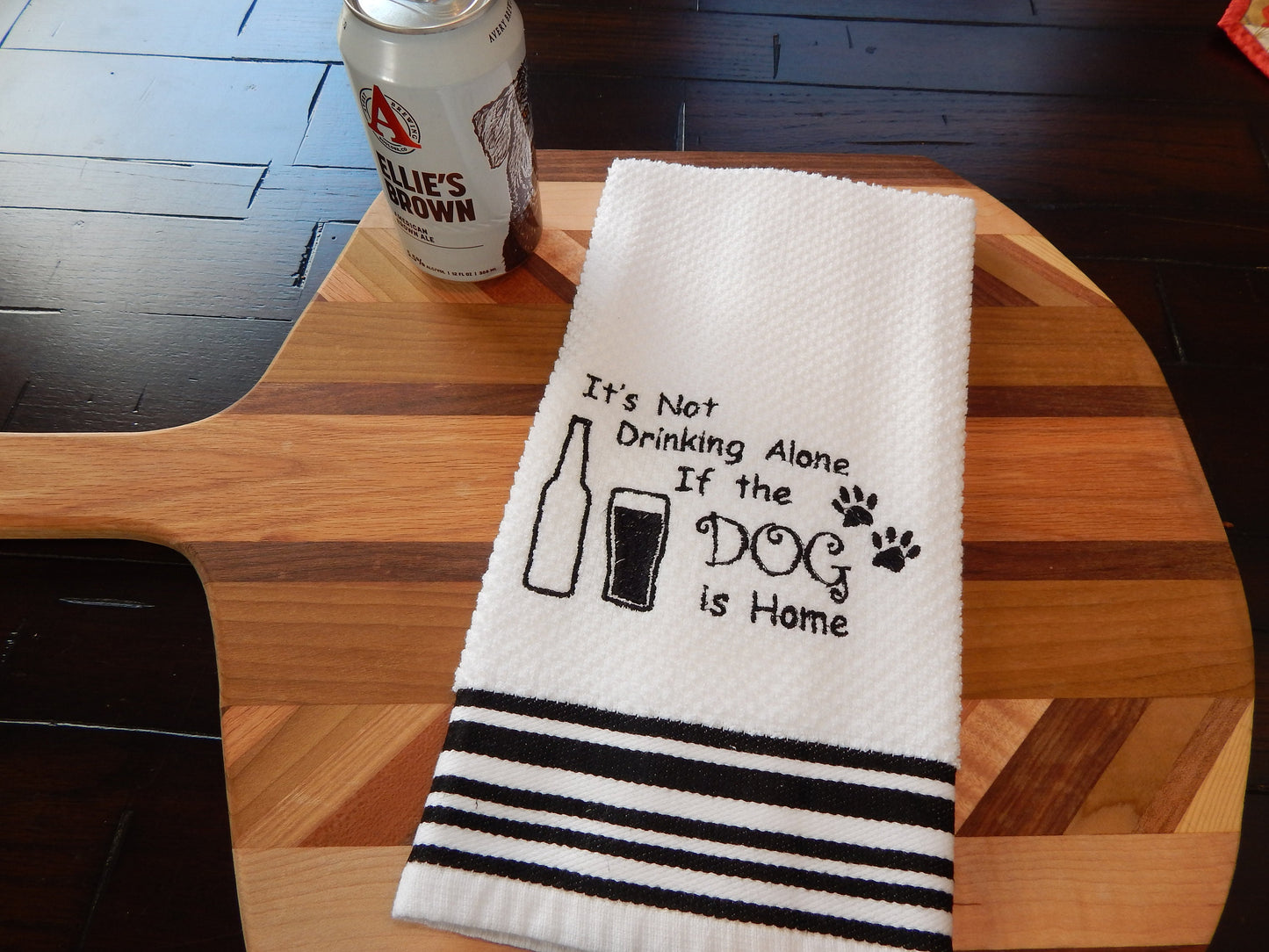 Dog Lover Embroidered Towel | Drinking Alone | Dog Lover Gift | Cat Lover | Pet Lover | Cat Owner Gift | Funny Dog Cat Kitchen Towel | Bar