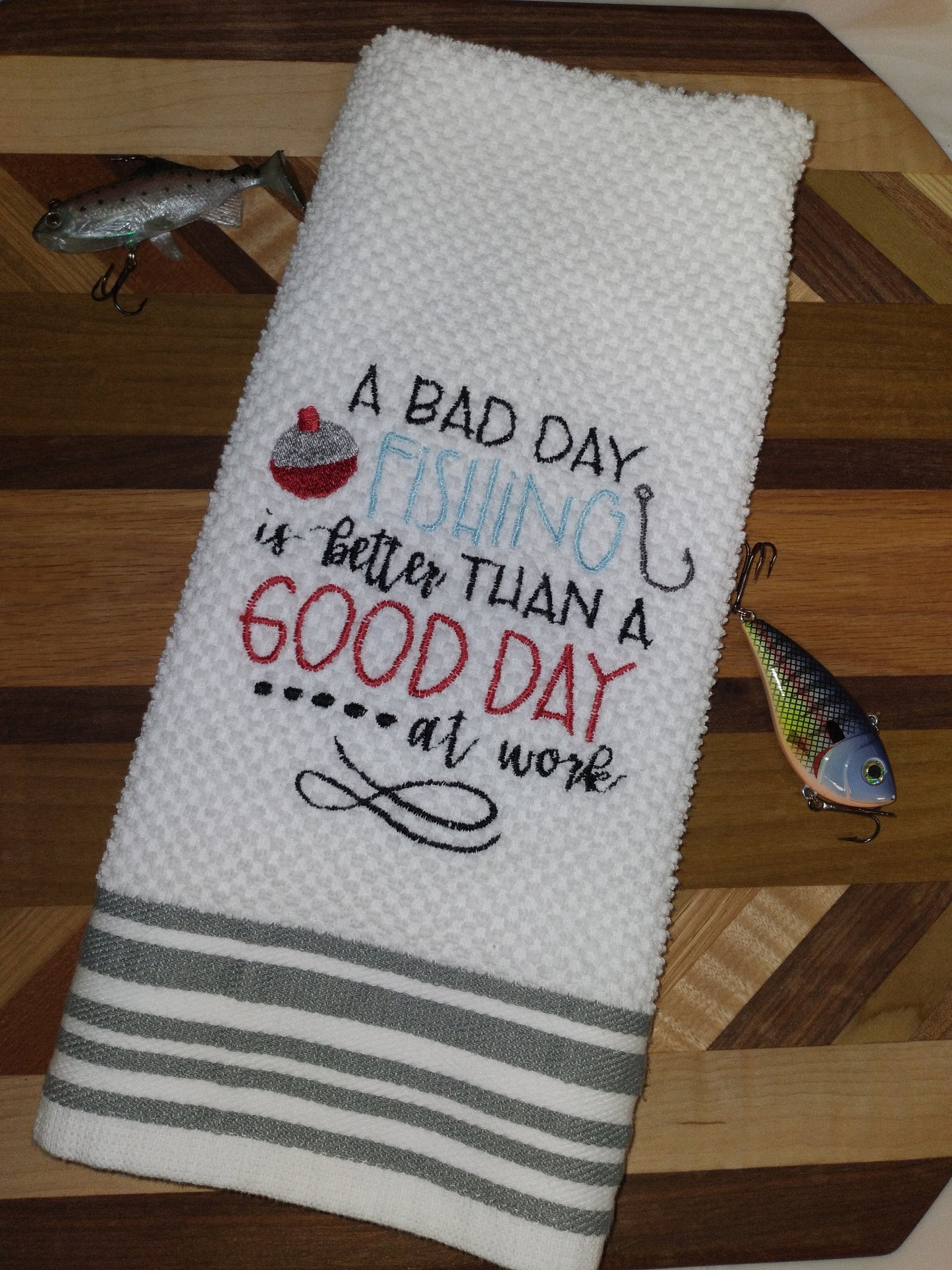 Custom fishing towel | Bad Day Fishing Better than a good day at work | Fishing gift | tackle box | Fisherman gift | Outdoor | Ice Fishing