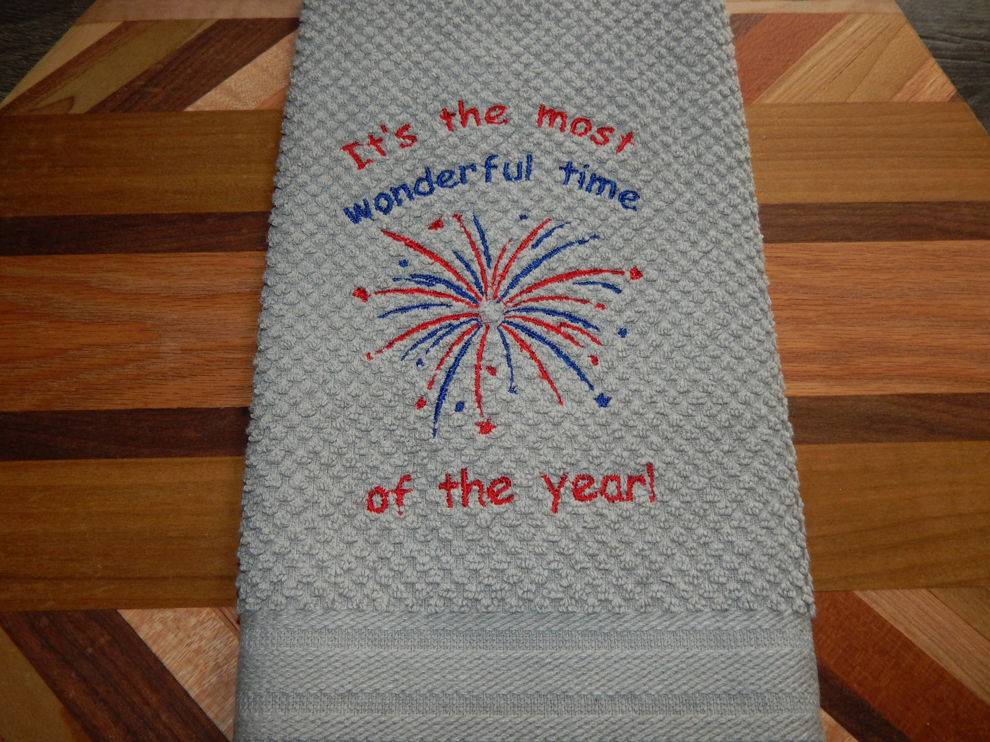 4th of July Towel | Embroidered Holiday Towel | Merica | God Bless America | American Flag Decoration | Red White and Blue | Fourth of July