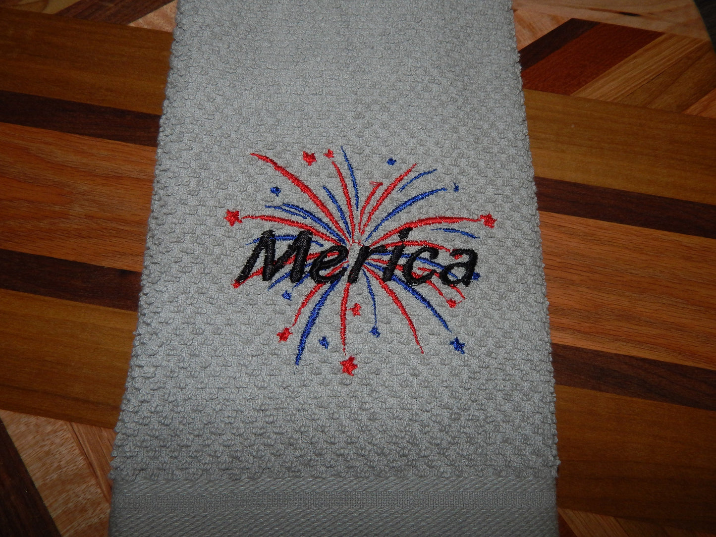 4th of July Towel | Embroidered Holiday Towel | Merica | God Bless America | American Flag Decoration | Red White and Blue | Fourth of July