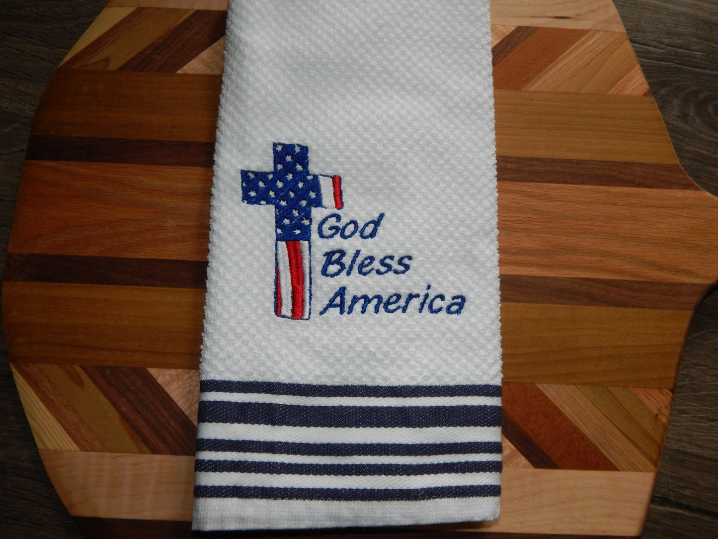 4th of July Towel | Embroidered Holiday Towel | Merica | God Bless America | American Flag Decoration | Red White and Blue | Fourth of July