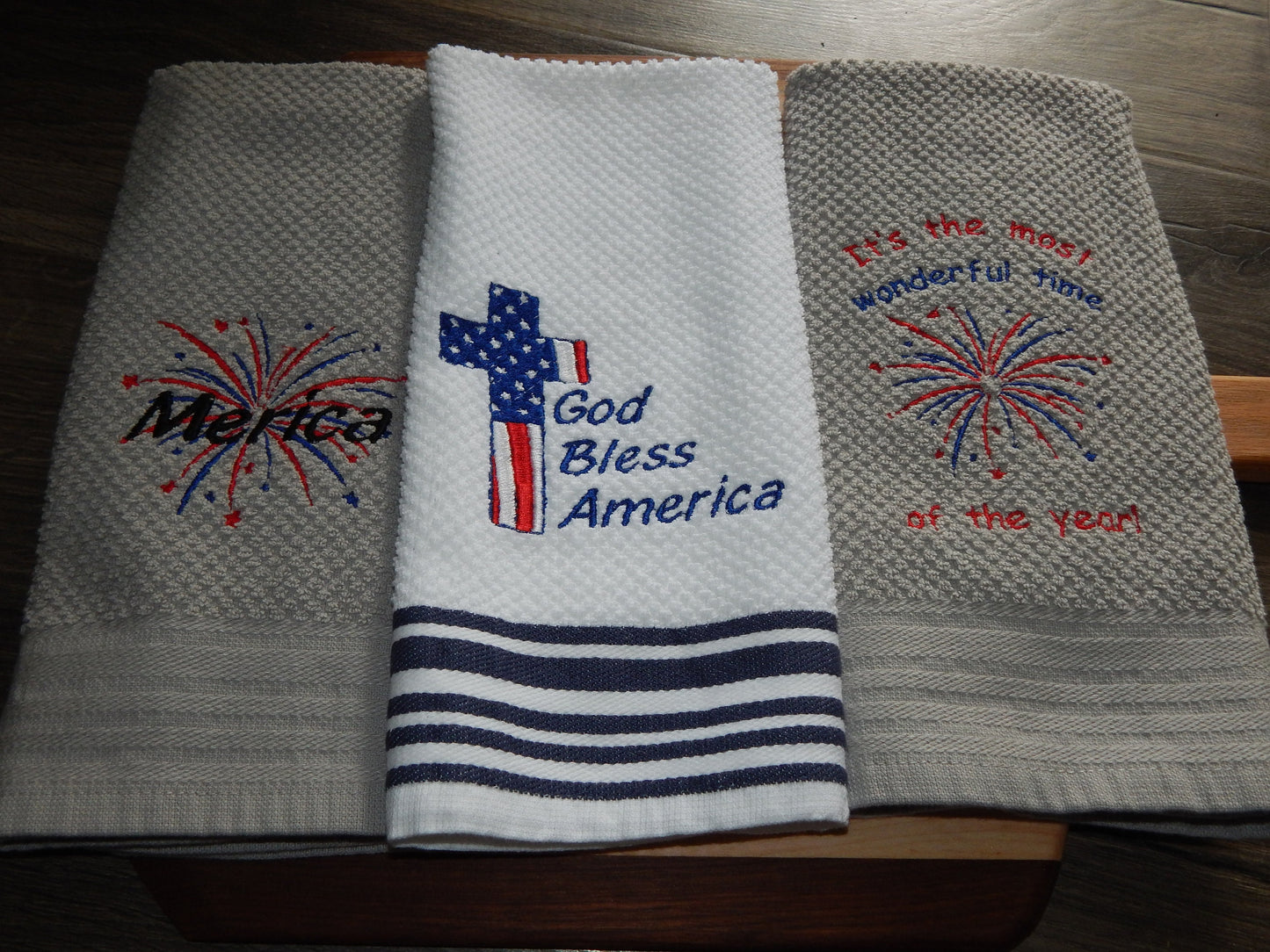 4th of July Towel | Embroidered Holiday Towel | Merica | God Bless America | American Flag Decoration | Red White and Blue | Fourth of July