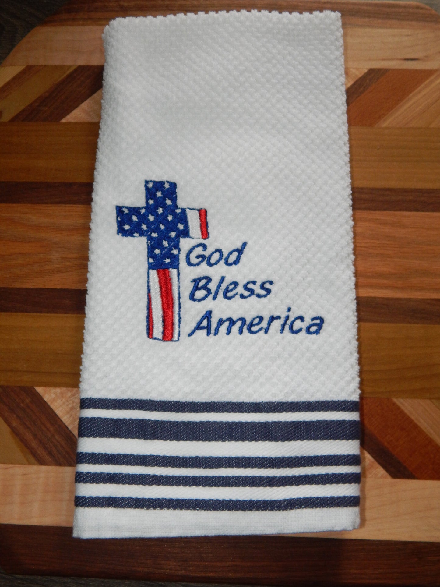 4th of July Towel | Embroidered Holiday Towel | Merica | God Bless America | American Flag Decoration | Red White and Blue | Fourth of July