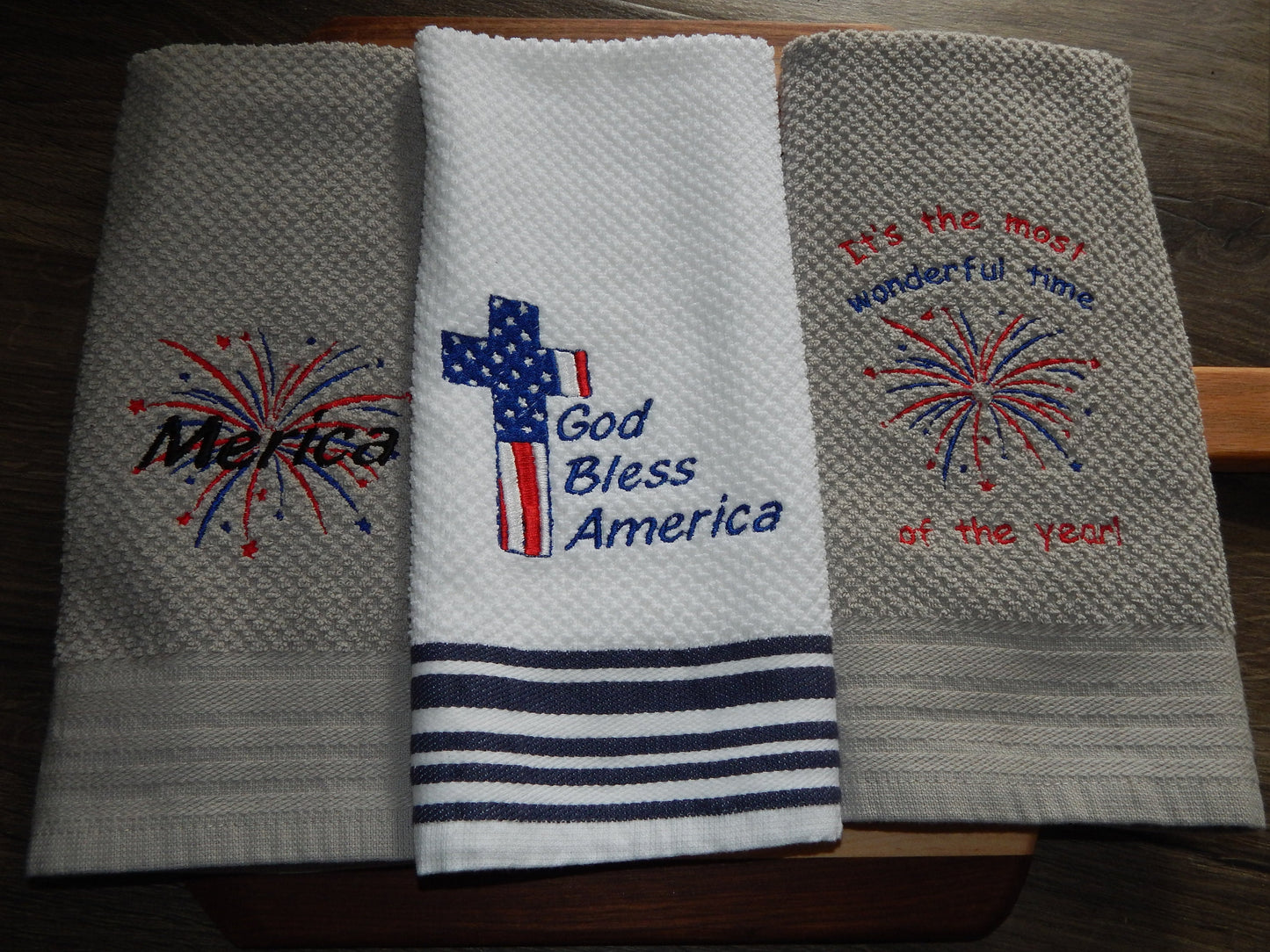 4th of July Towel | Embroidered Holiday Towel | Merica | God Bless America | American Flag Decoration | Red White and Blue | Fourth of July