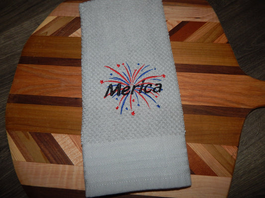 4th of July Towel | Embroidered Holiday Towel | Merica | God Bless America | American Flag Decoration | Red White and Blue | Fourth of July