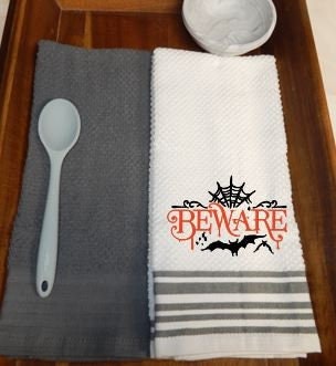Beware | Eat Drink Be Scary | Funny Halloween Towel | Halloween Kitchen | Halloween Towel Set | Kitchen Scary Towels | Scary Halloween | Fun