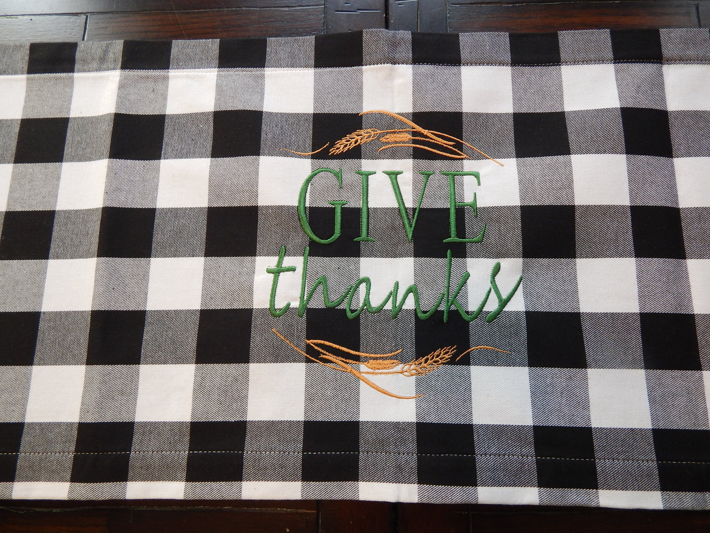 Thanksgiving Table Runner | Buffalo Plaid Table Runner | Give Thanks | Thanksgiving Table | Fall Decoration | Plaid Table Runner | Embroider