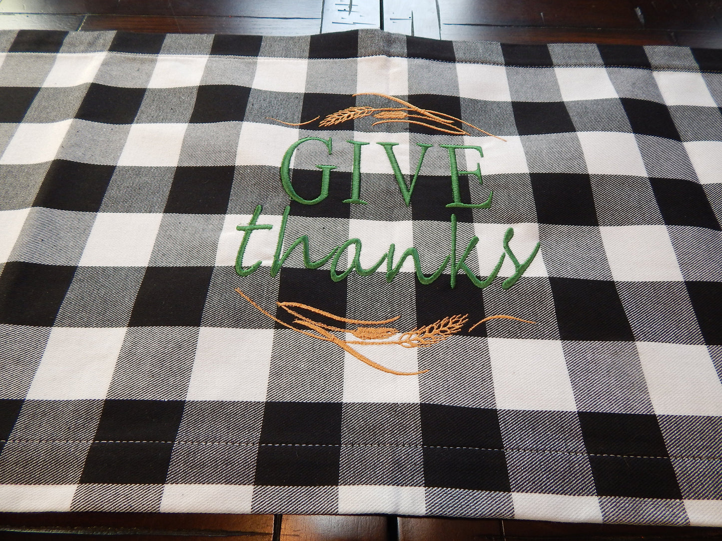 Thanksgiving Table Runner | Buffalo Plaid Table Runner | Give Thanks | Thanksgiving Table | Fall Decoration | Plaid Table Runner | Embroider