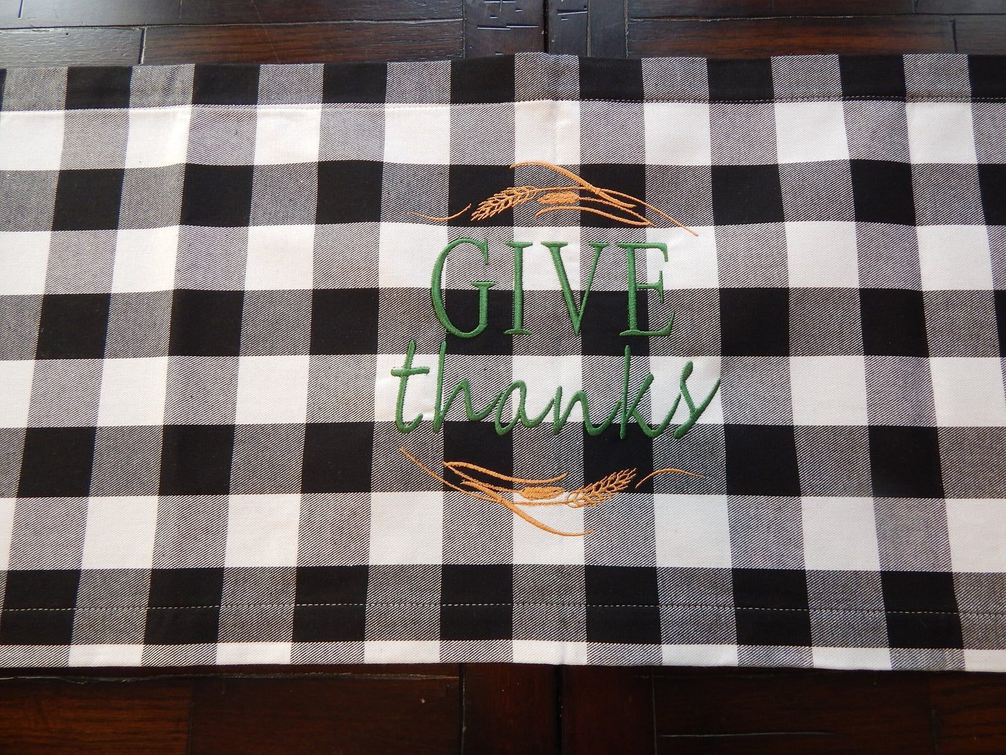 Thanksgiving Table Runner | Buffalo Plaid Table Runner | Give Thanks | Thanksgiving Table | Fall Decoration | Plaid Table Runner | Embroider