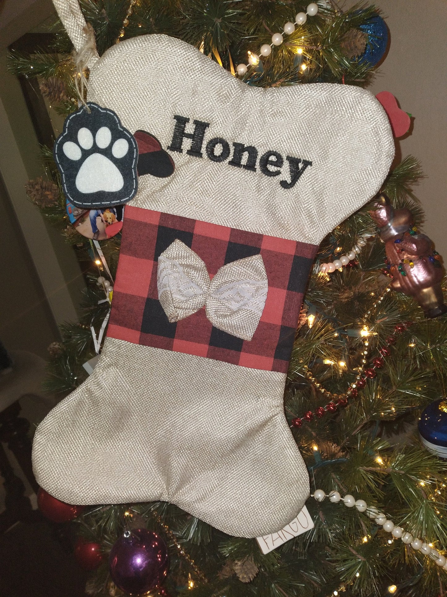 Holiday Stocking for pets | Paw Stocking | Custom Embroidery | New dog gift | Puppy | Family Dog | Puppy Stocking | Dog Christmas | Love