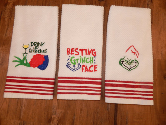 Grinch | Grinch Decorations | Christmas Towel | Resting Grinch Face | Drink Up Grinches | Funny Christmas | Host Gift | Hostess | Happy Hour